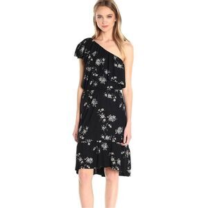 Lucky Brand Women's Botanical One-Shoulder Ruffle Knit Dress Black Floral XS